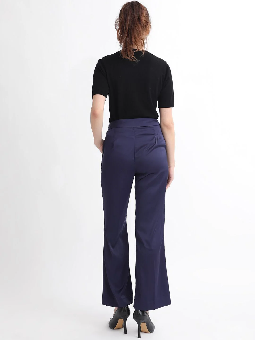 RAREISM Women Slim Fit High-Rise Plain Satin Parallel Trousers - Image 4