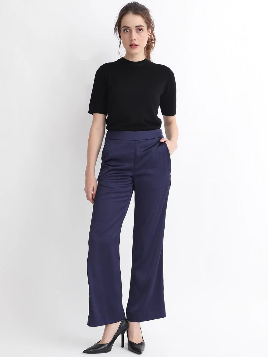RAREISM Women Slim Fit High-Rise Plain Satin Parallel Trousers - Image 5