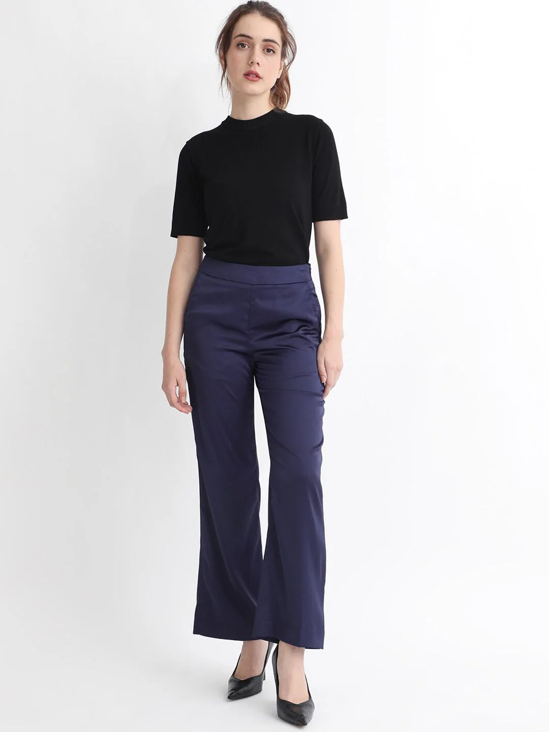 RAREISM Women Slim Fit High-Rise Plain Satin Parallel Trousers - Image 6