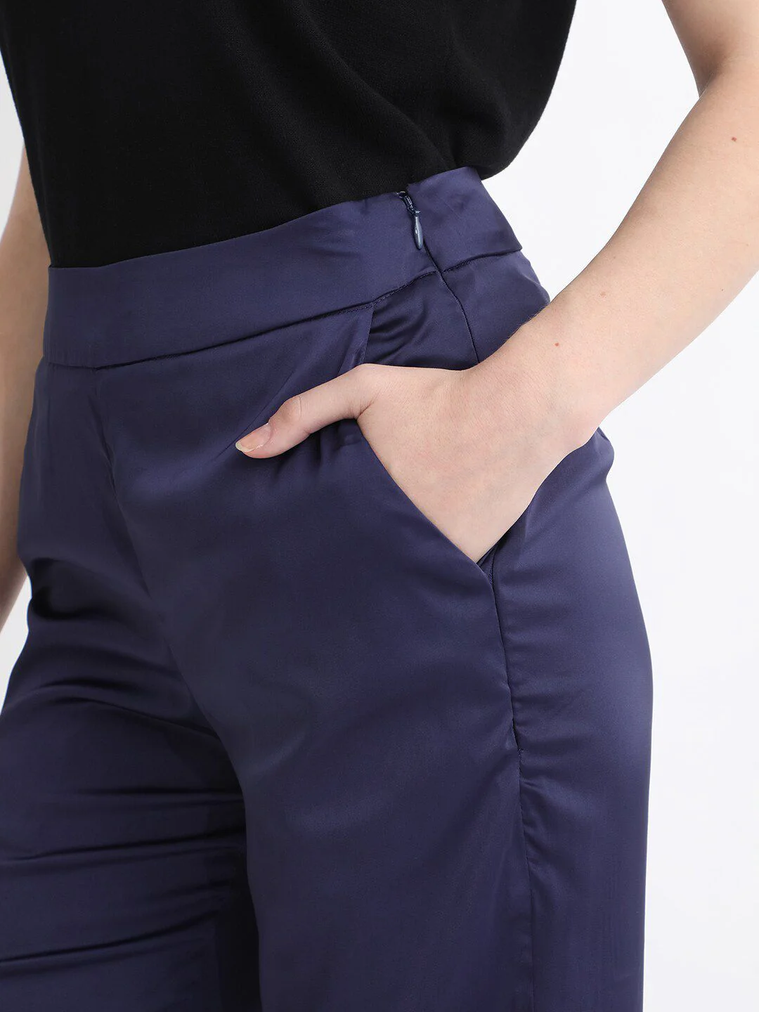 RAREISM Women Slim Fit High-Rise Plain Satin Parallel Trousers - Image 7