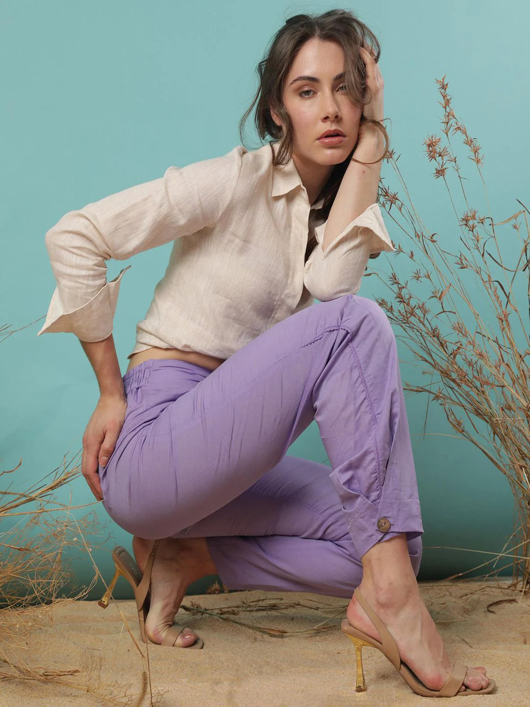 RAREISM Women Slim Fit Mid-Rise Trousers