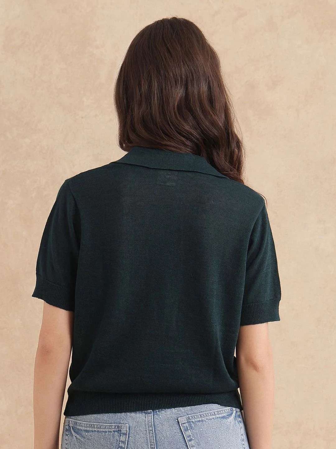 RAREISM Women Solid Polo Collar Cotton T-shirt - Image 4