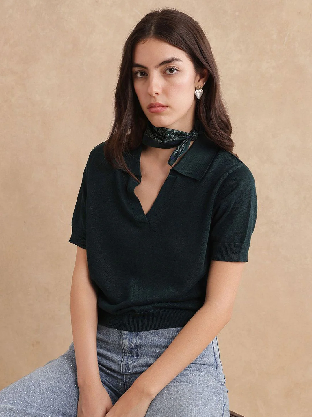 RAREISM Women Solid Polo Collar Cotton T-shirt - Image 7