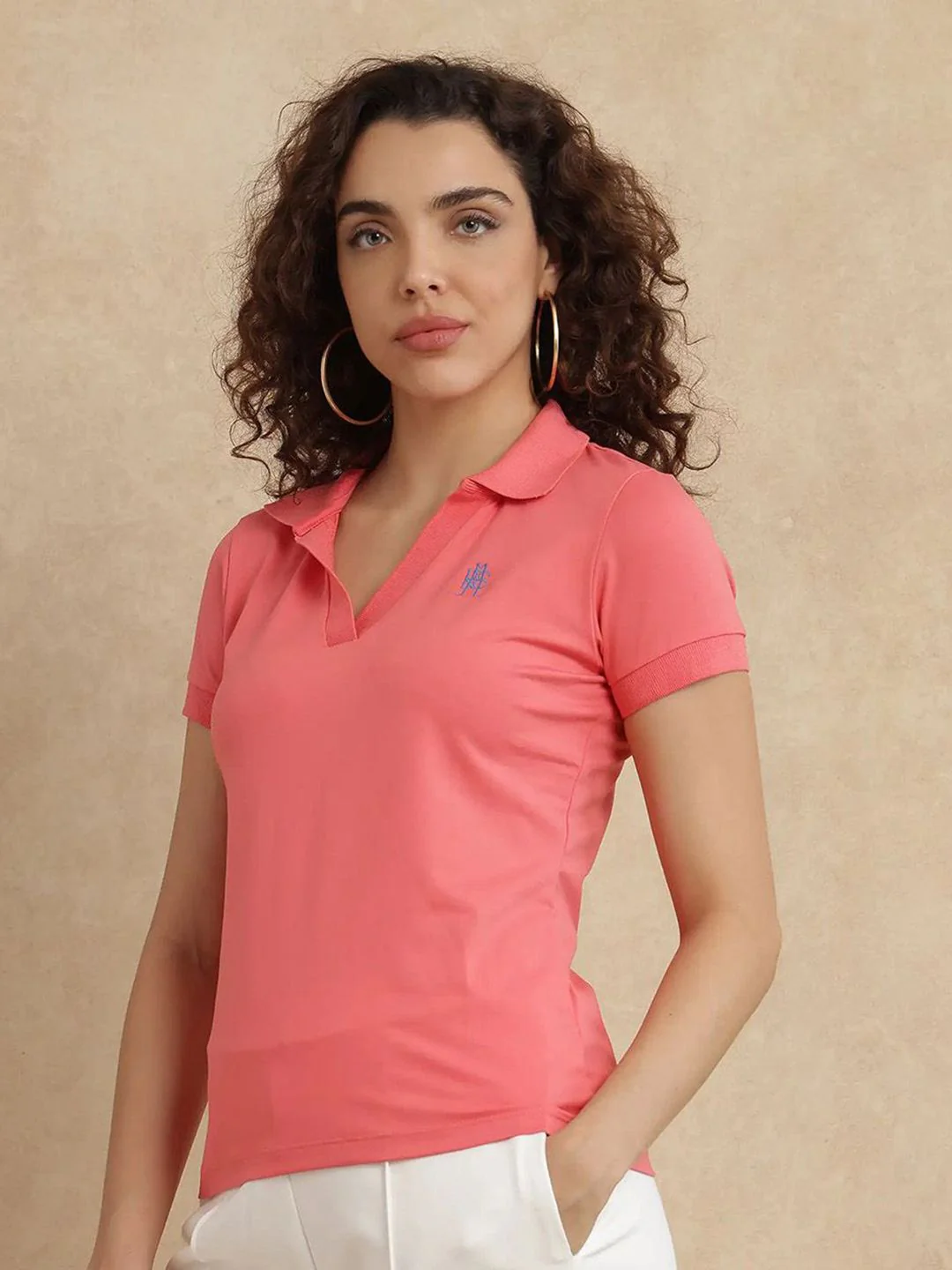 RAREISM Women Solid Polo Collar Cotton T-shirt - Image 5