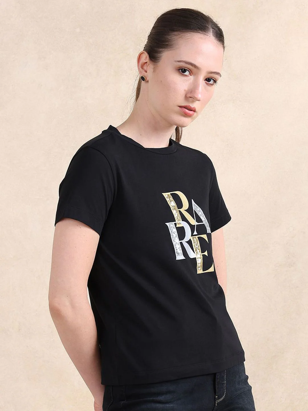 RAREISM Women Typography Printed Round Neck Cotton T-shirt - Image 3