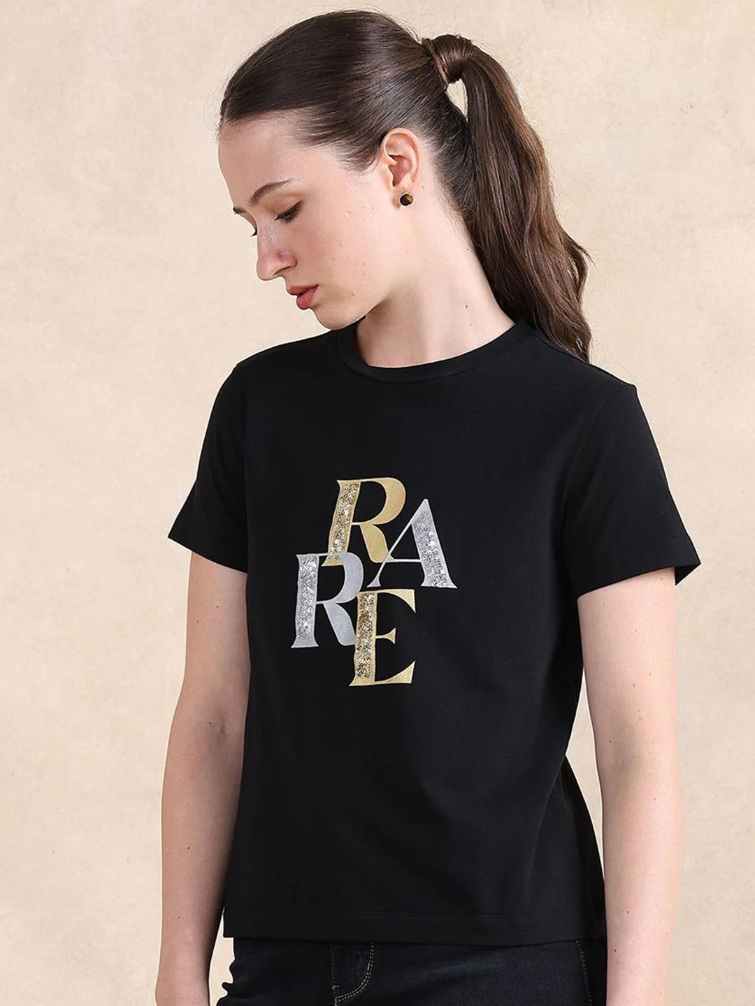 RAREISM Women Typography Printed Round Neck Cotton T-shirt - Image 5