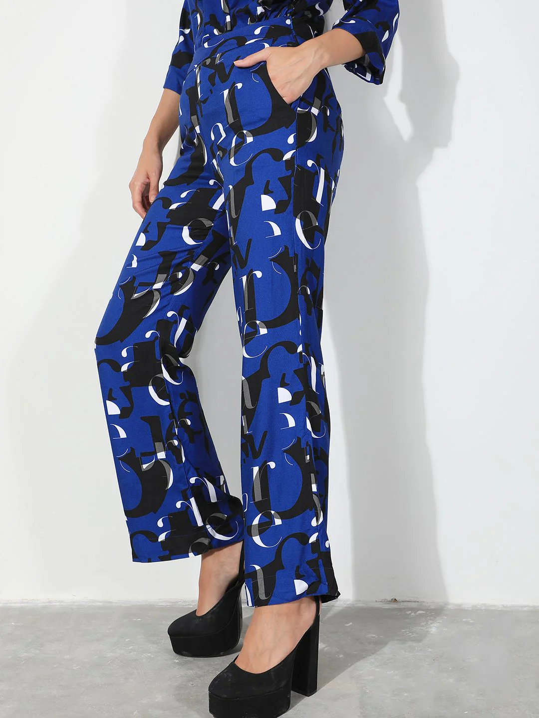 RAREISM Women Typography Printed Slim Fit High-Rise Cotton Parallel Trousers - Image 4