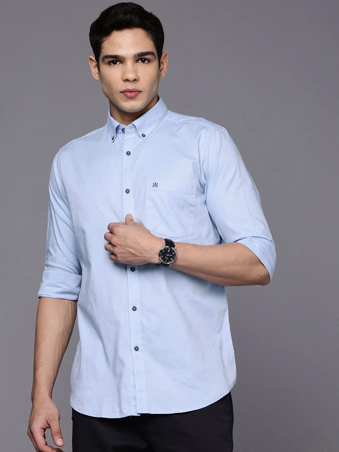 Raymond Button-Down Collar Solid Casual Shirt - Image 5