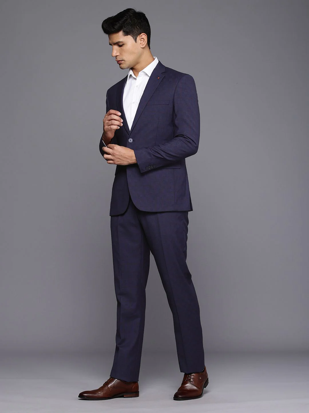 Raymond Contemporary Fit Checked Notched Lapel Single-Breasted 2 Piece Formal Suits - Image 5