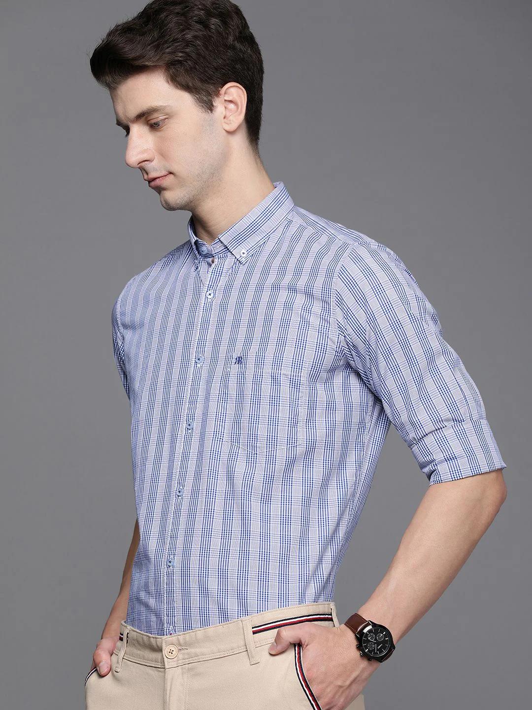 Raymond Contemporary Fit Checked Pure Cotton Semiformal Shirt - Image 5