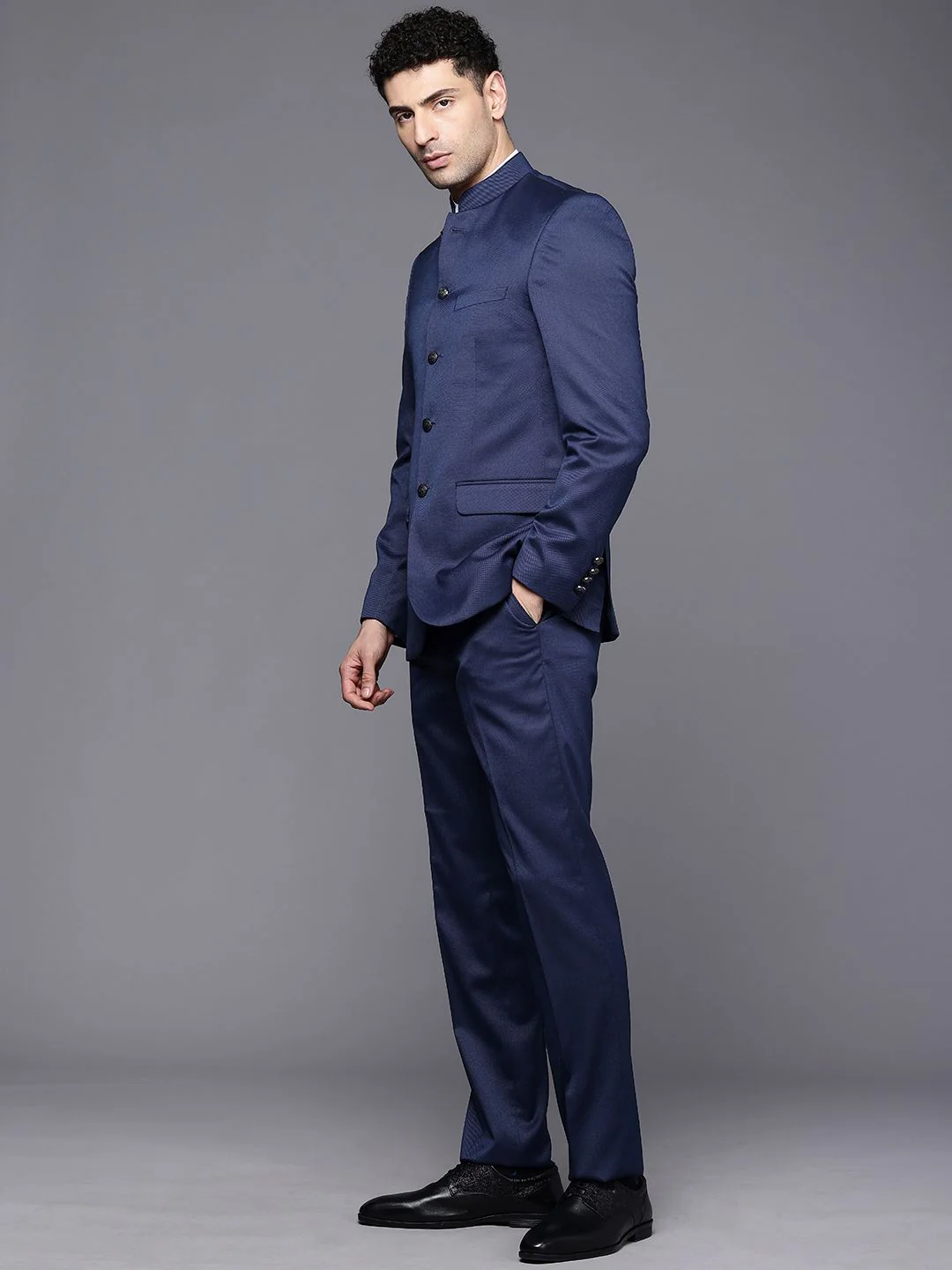 Raymond Contemporary Fit Mandarin Collar Party Wear Blazer & Trouser - Image 5