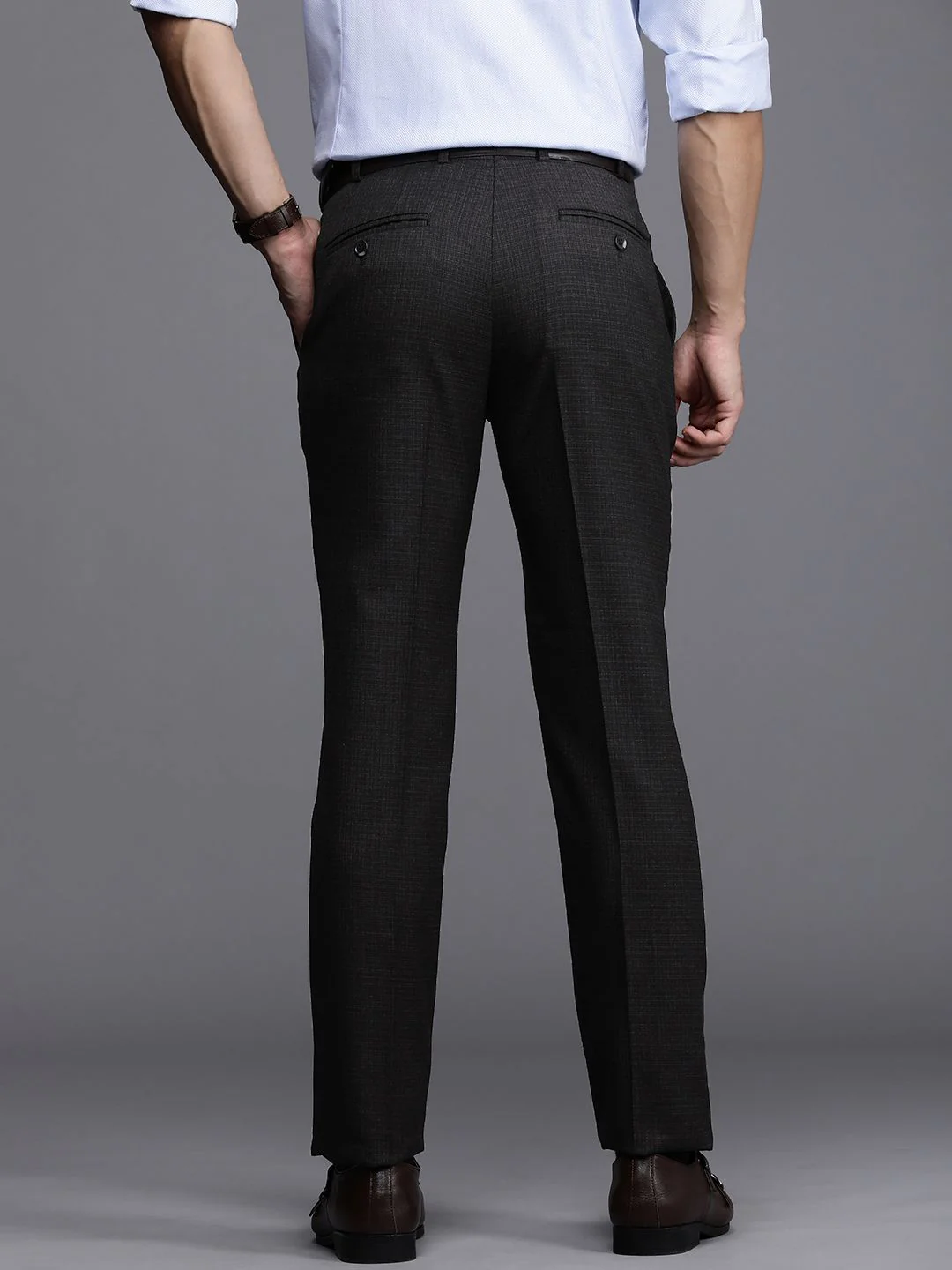 Raymond Men Black Checked Slim Fit Formal Trousers - Image 3