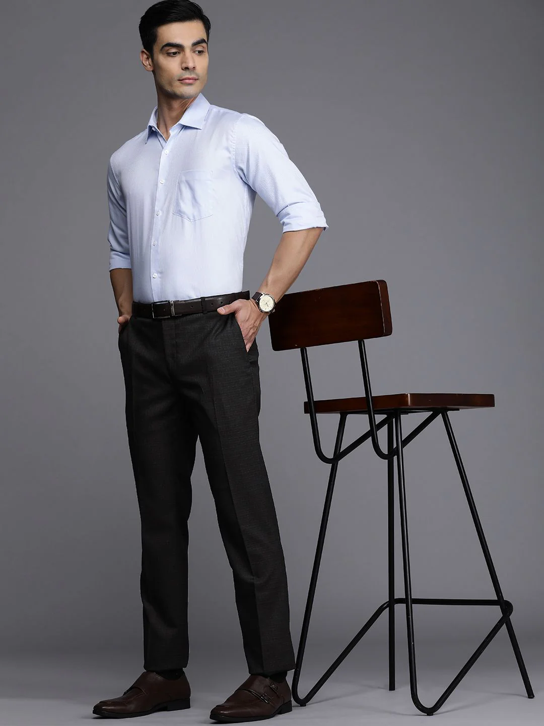 Raymond Men Black Checked Slim Fit Formal Trousers - Image 5