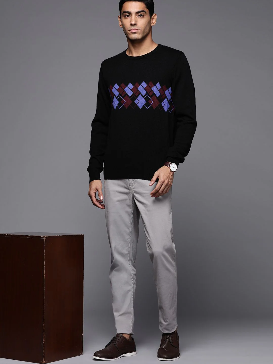 Raymond Men Black Self-Design Pullover - Image 4