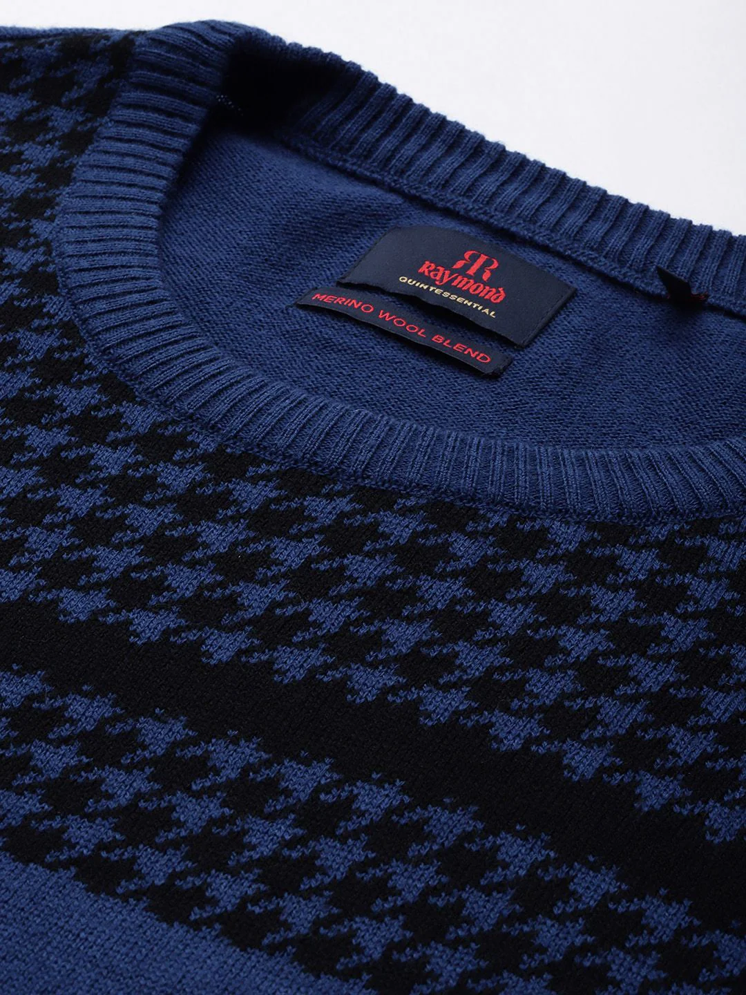Raymond Men Blue & Black Houndstooth Sweater - Image 2