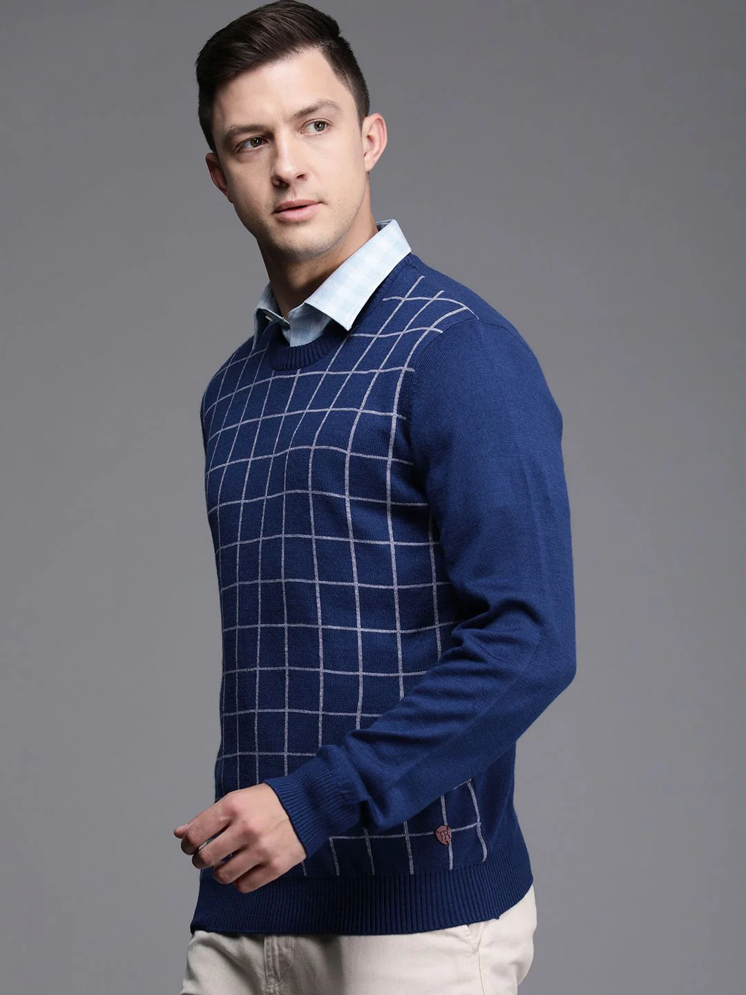 Raymond Men Blue & Grey Checked Pullover - Image 3