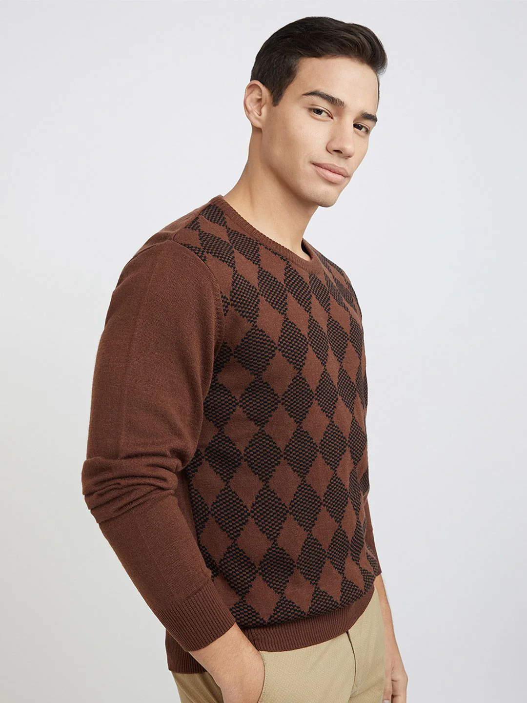 Raymond Men Brown & Black Geometric Patterned Pullover - Image 3