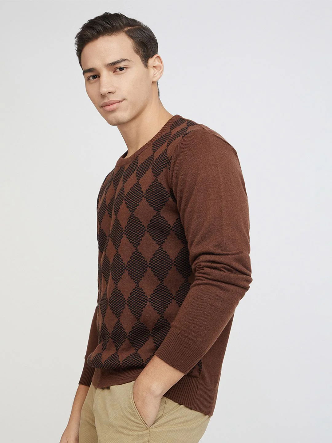 Raymond Men Brown & Black Geometric Patterned Pullover - Image 5