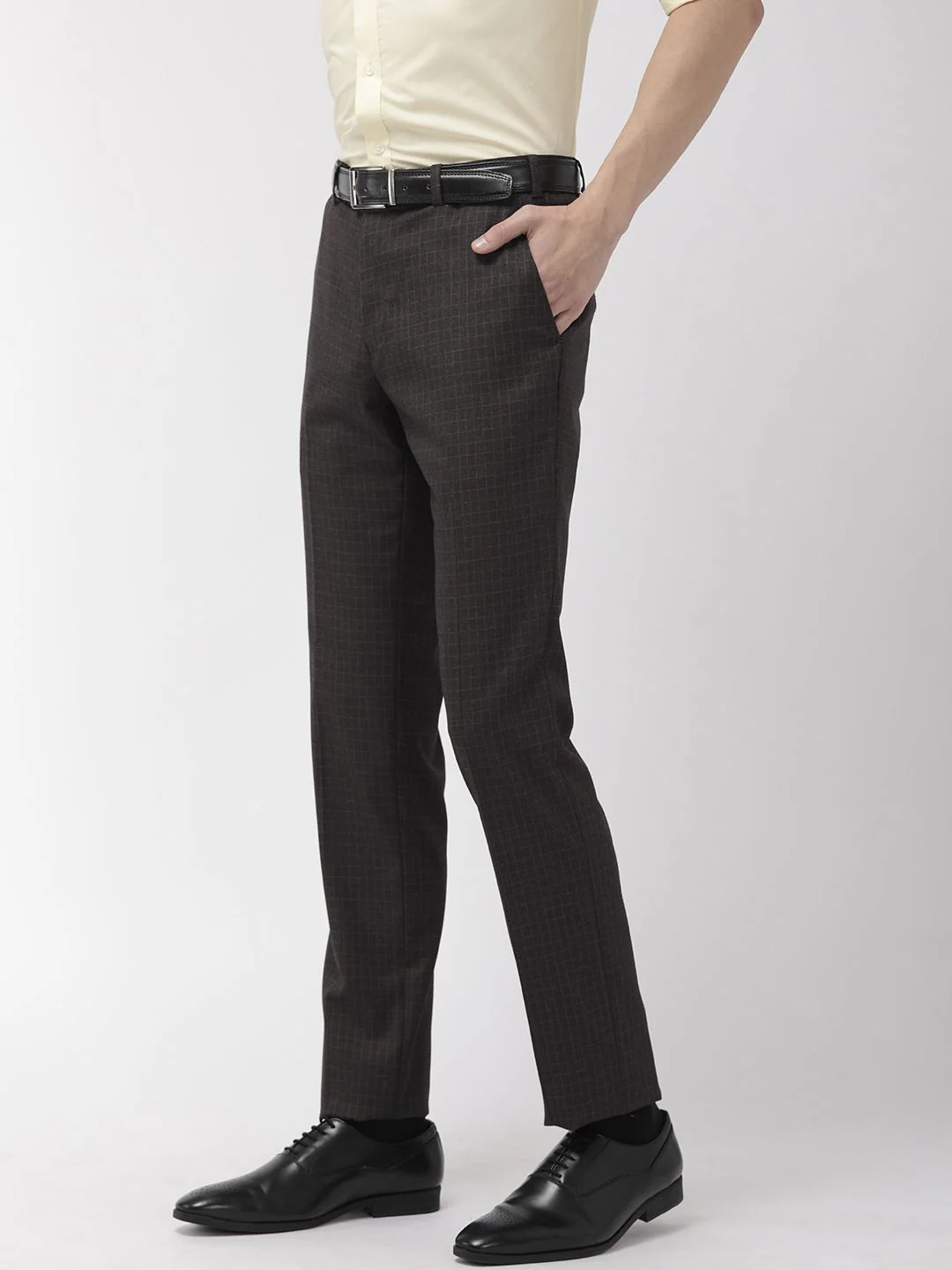 Raymond Men Charcoal Grey Slim Fit Checked Regular Trousers - Image 2