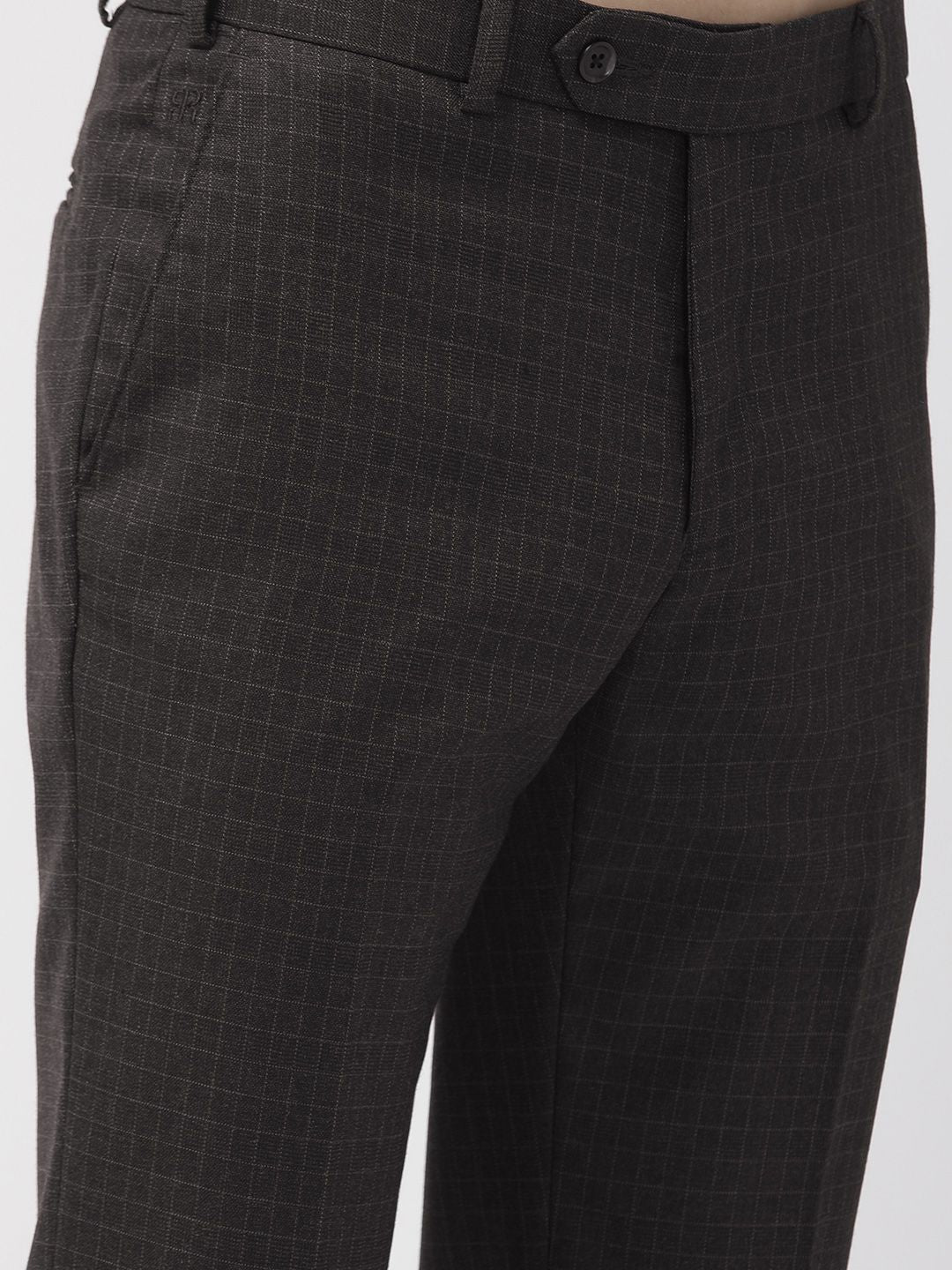 Raymond Men Charcoal Grey Slim Fit Checked Regular Trousers - Image 4