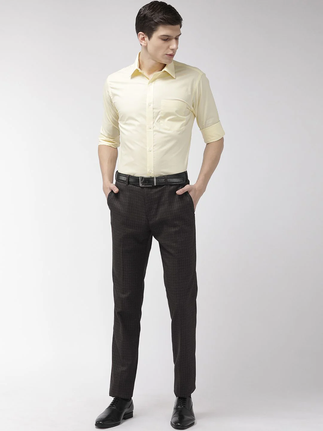 Raymond Men Charcoal Grey Slim Fit Checked Regular Trousers - Image 5