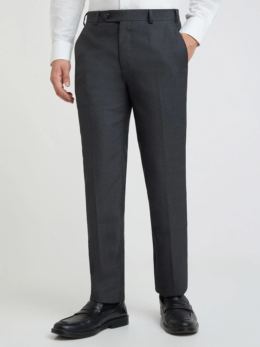 Raymond Men Charcoal Grey Slim Fit Formal Trousers