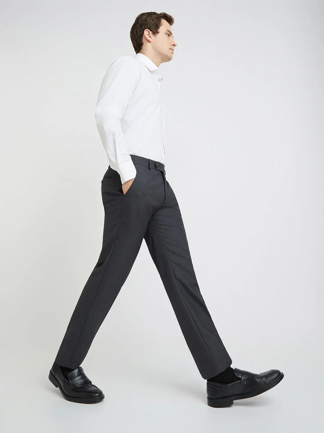 Raymond Men Charcoal Grey Slim Fit Formal Trousers - Image 4