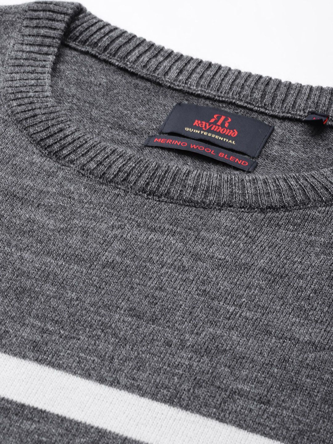 Raymond Men Charcoal Grey & White Striped Striped Pullover - Image 2