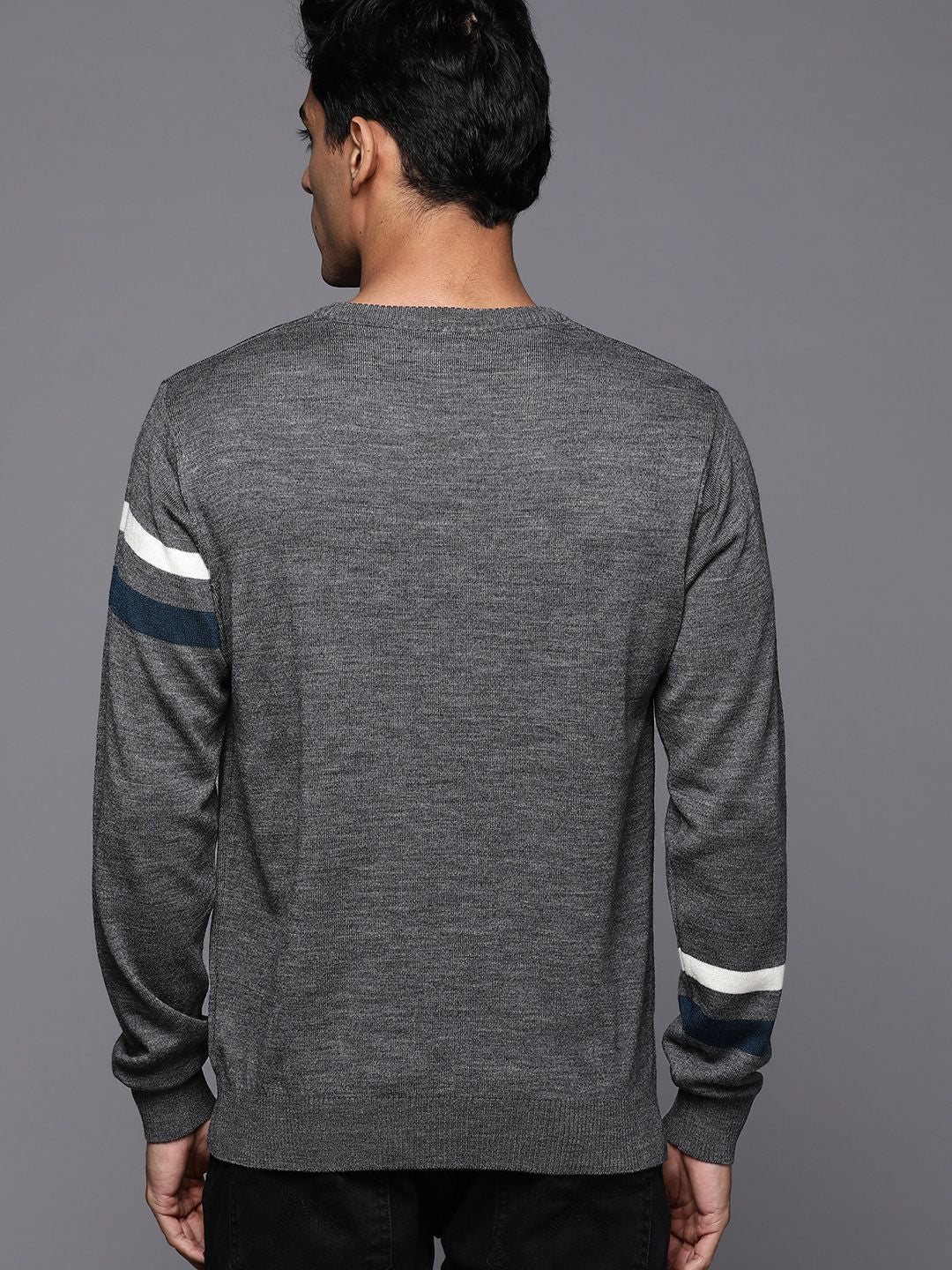 Raymond Men Charcoal Grey & White Striped Striped Pullover - Image 5