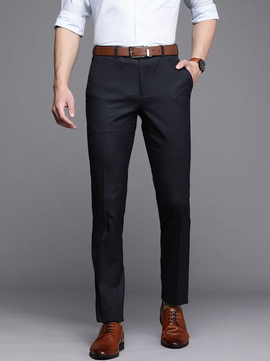 Raymond Men Checked Slim Fit Formal Trousers - Image 2