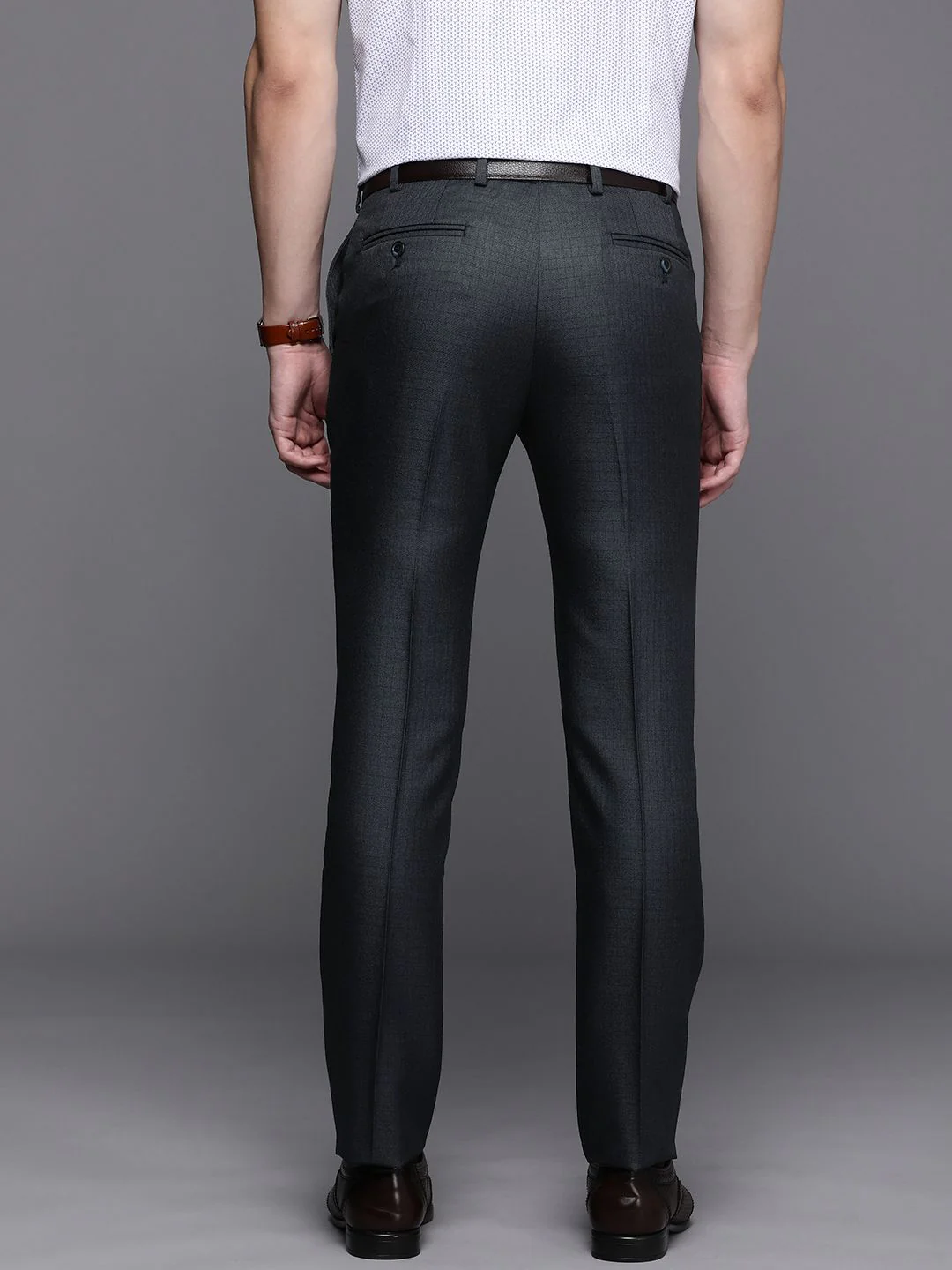 Raymond Men Checked Slim Fit Formal Trousers - Image 3