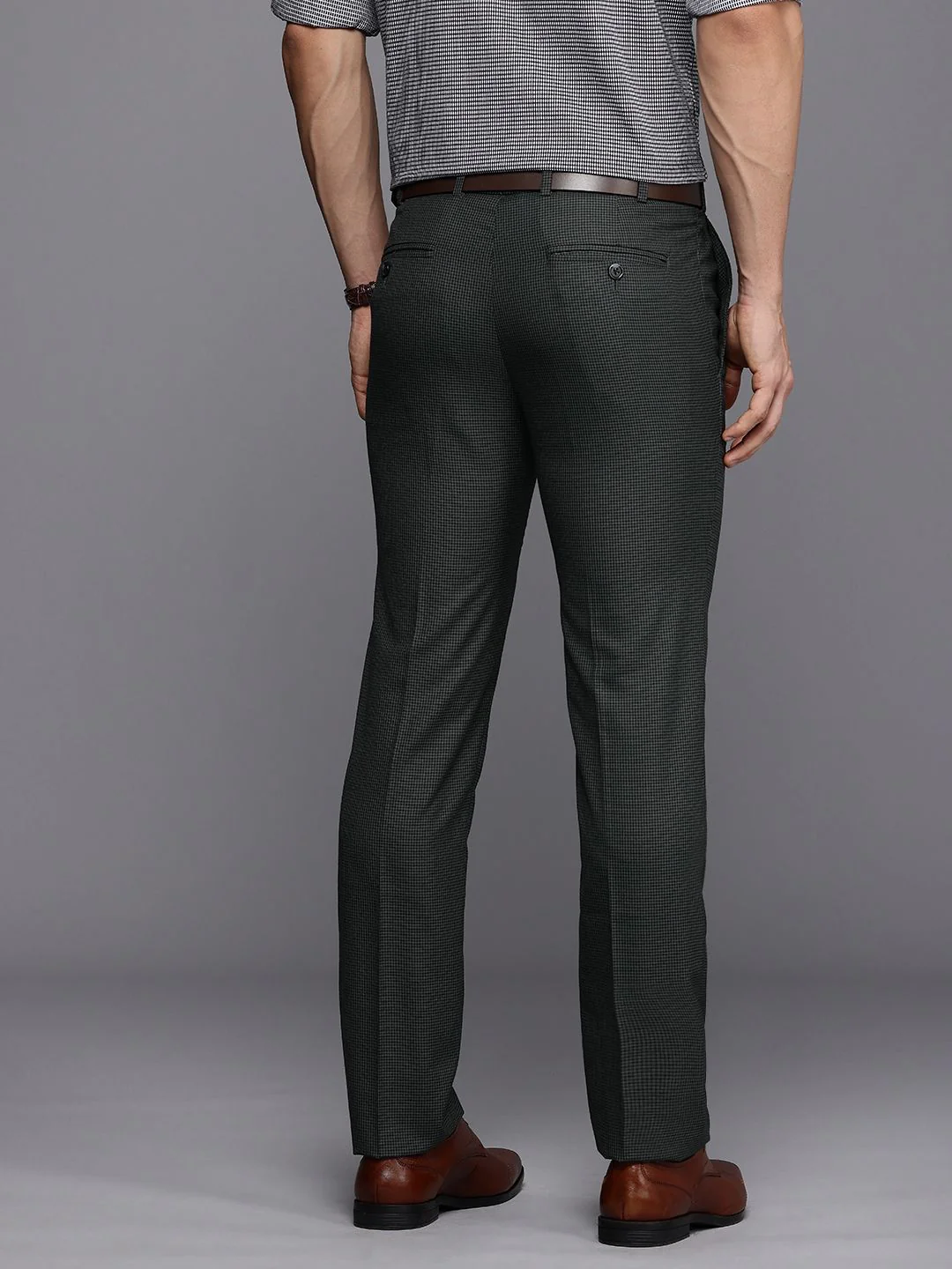 Raymond Men Checked Slim Fit Formal Trousers - Image 3
