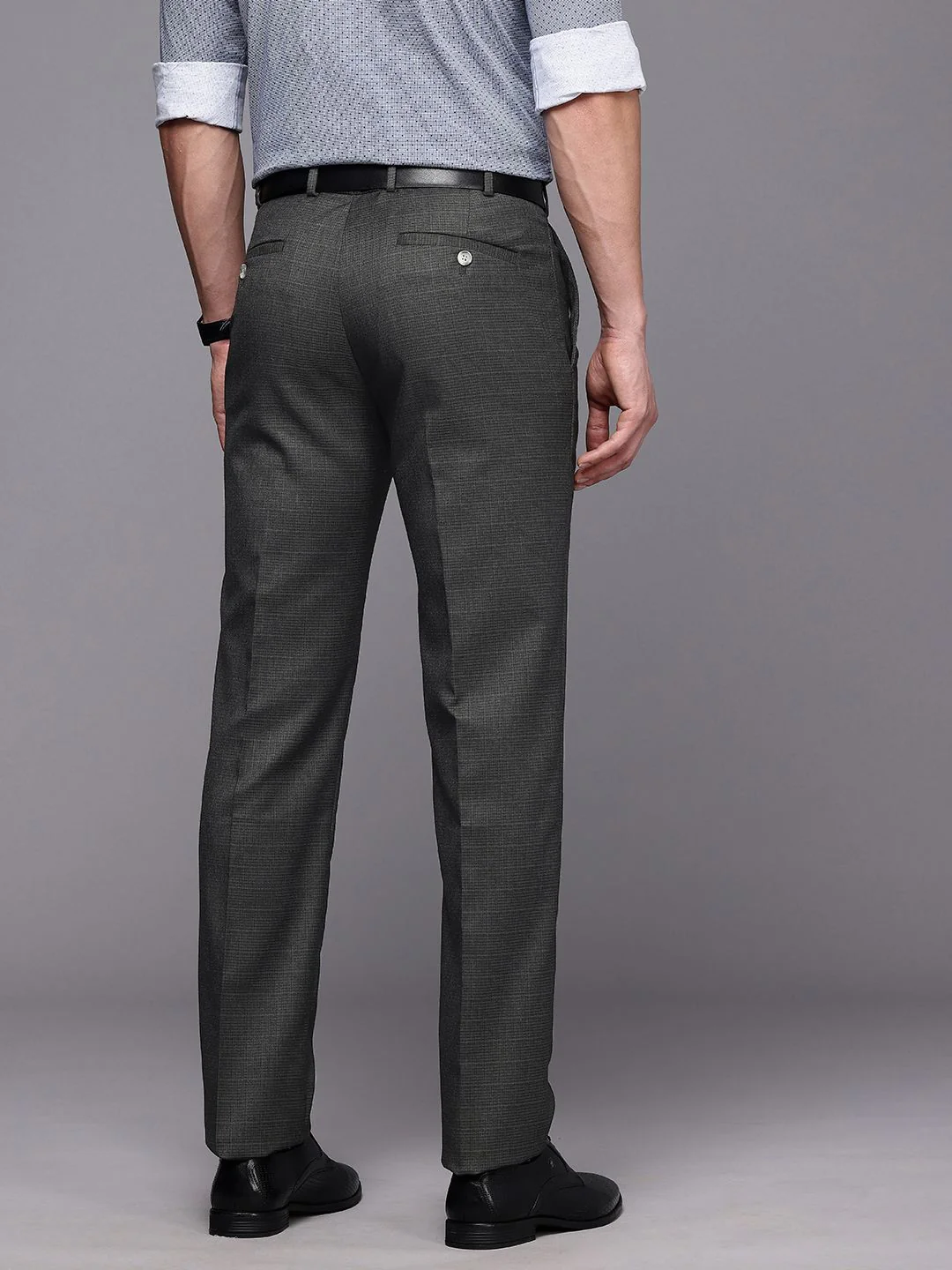 Raymond Men Checked Slim Fit Formal Trousers - Image 3