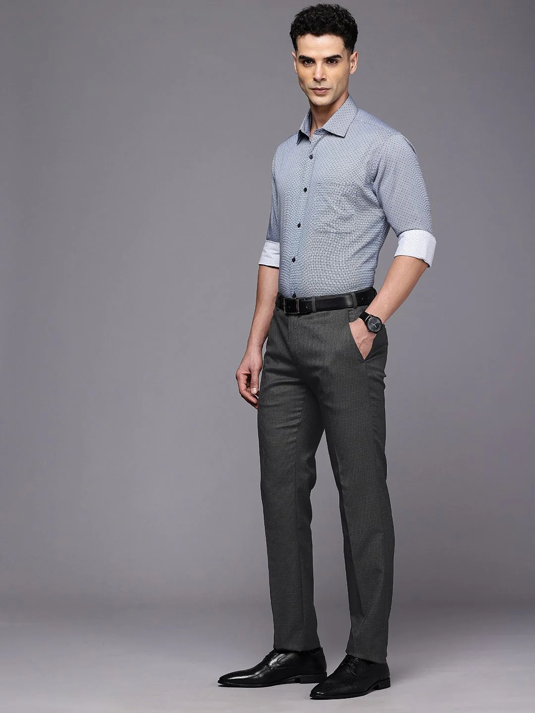 Raymond Men Checked Slim Fit Formal Trousers - Image 5