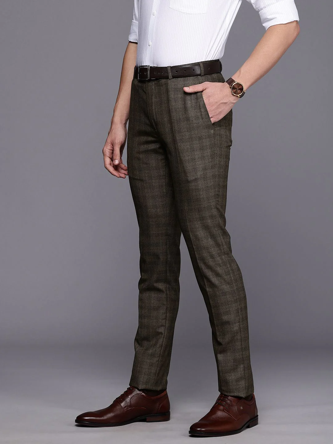 Raymond Men Checked Slim Fit Formal Trousers - Image 2