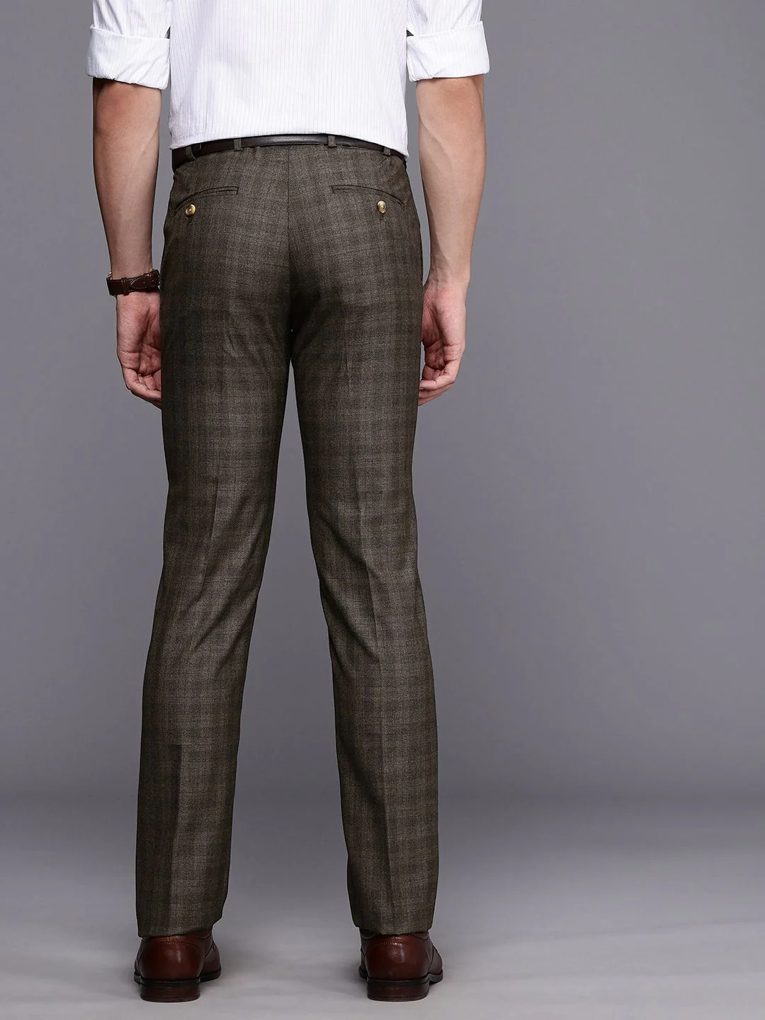 Raymond Men Checked Slim Fit Formal Trousers - Image 3