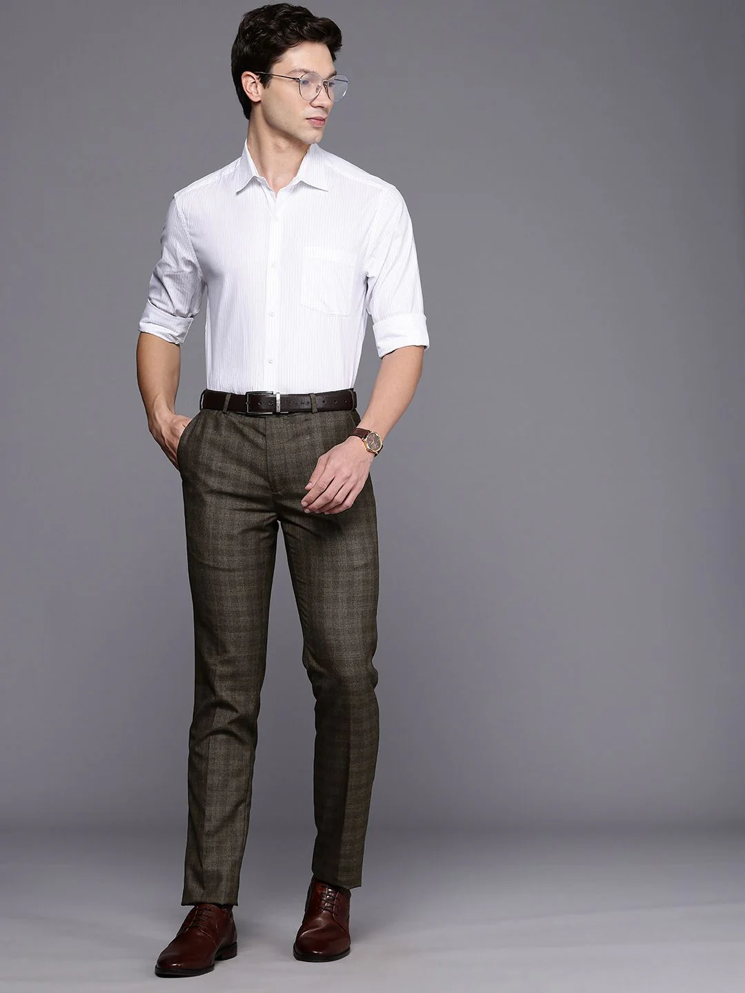Raymond Men Checked Slim Fit Formal Trousers - Image 5