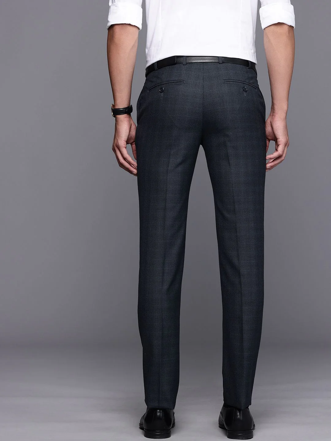 Raymond Men Checked Slim Fit Formal Trousers - Image 3