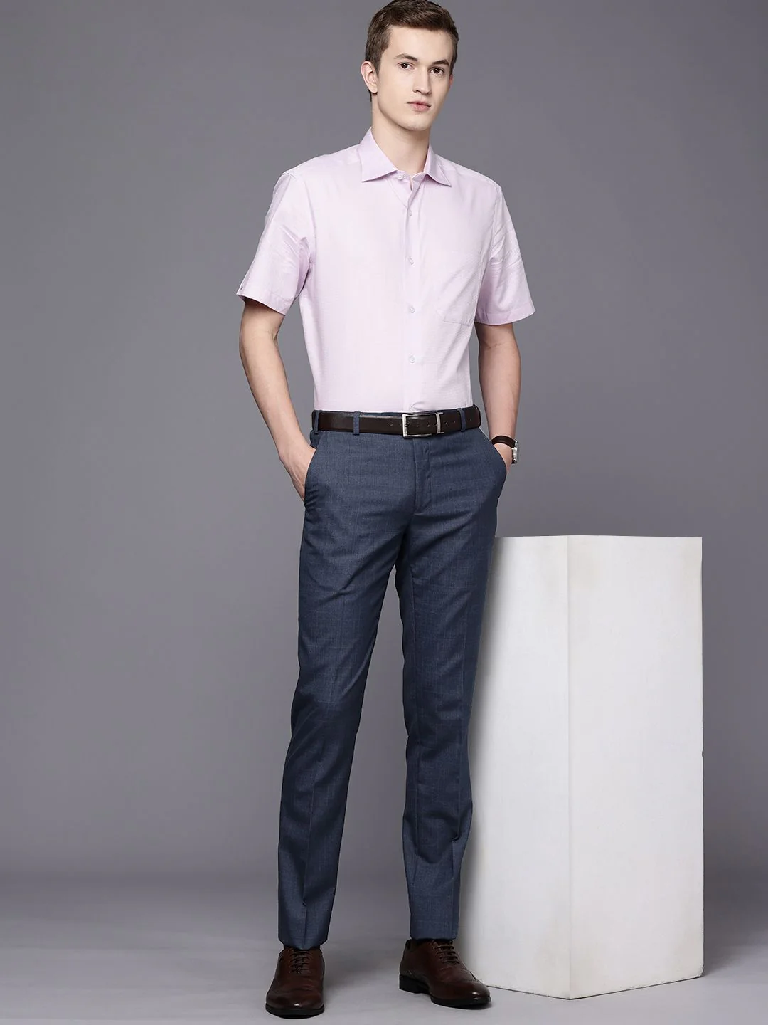 Raymond Men Checked Slim Fit Formal Trousers - Image 5