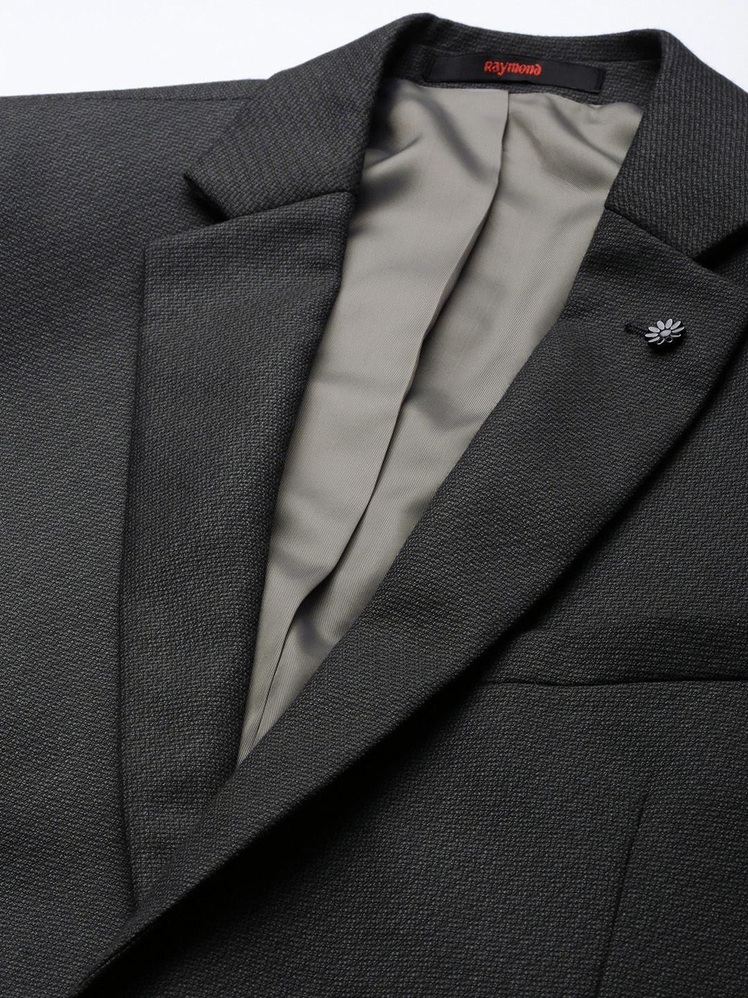 Raymond Men Dark Grey Notched Lapel Collar Slim-Fit Single-Breasted Formal Blazer - Image 2