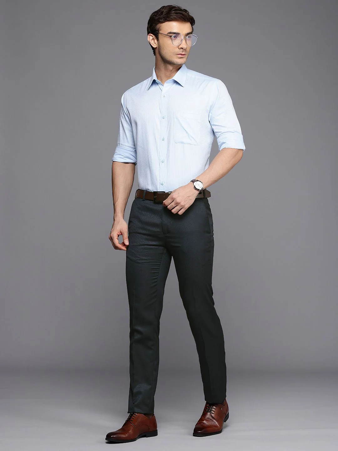 Raymond Men Geometric Self Design Slim Fit Trousers - Image 5