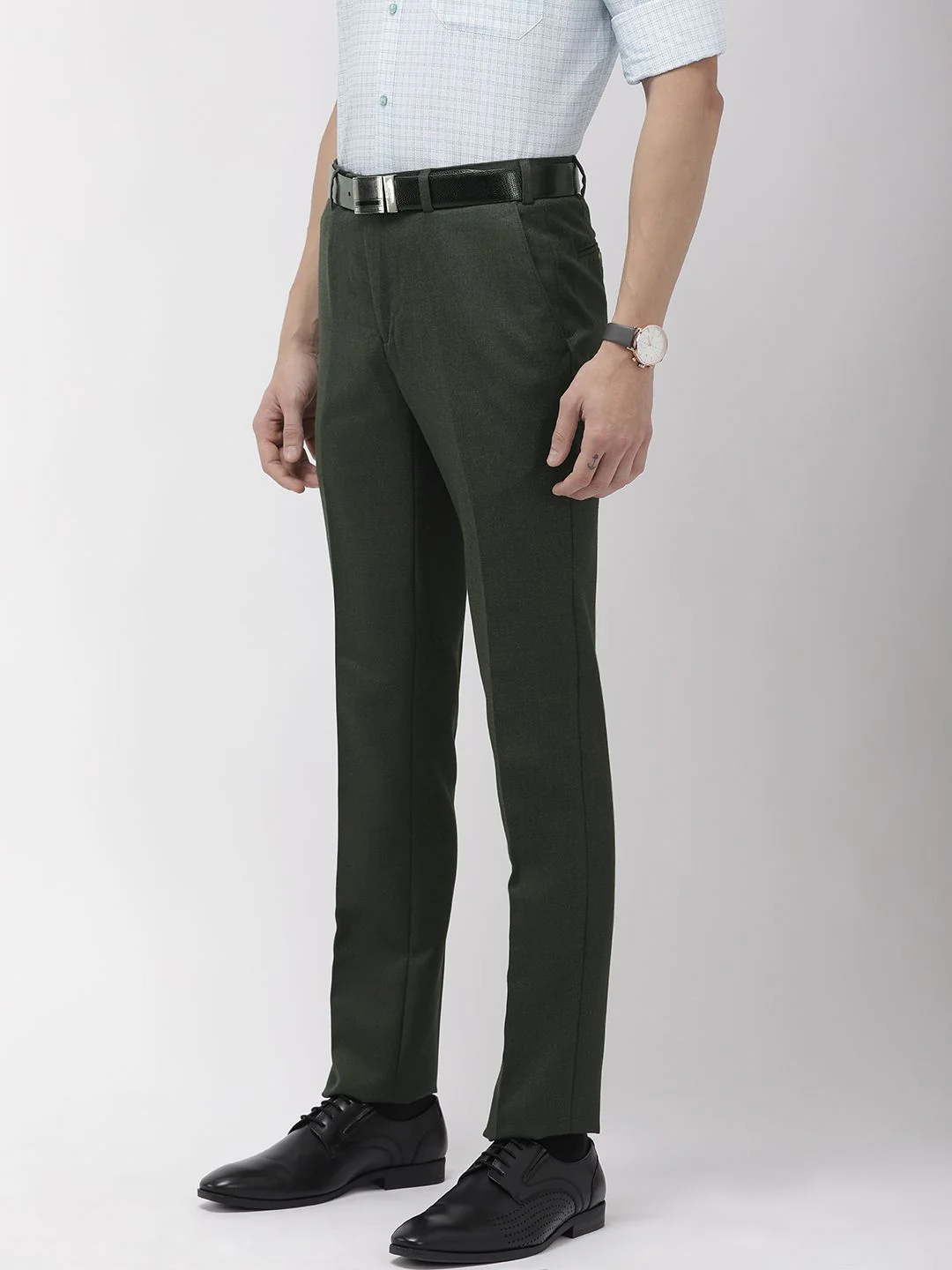 Raymond Men Green Slim Fit Solid Formal Trousers - Image 2