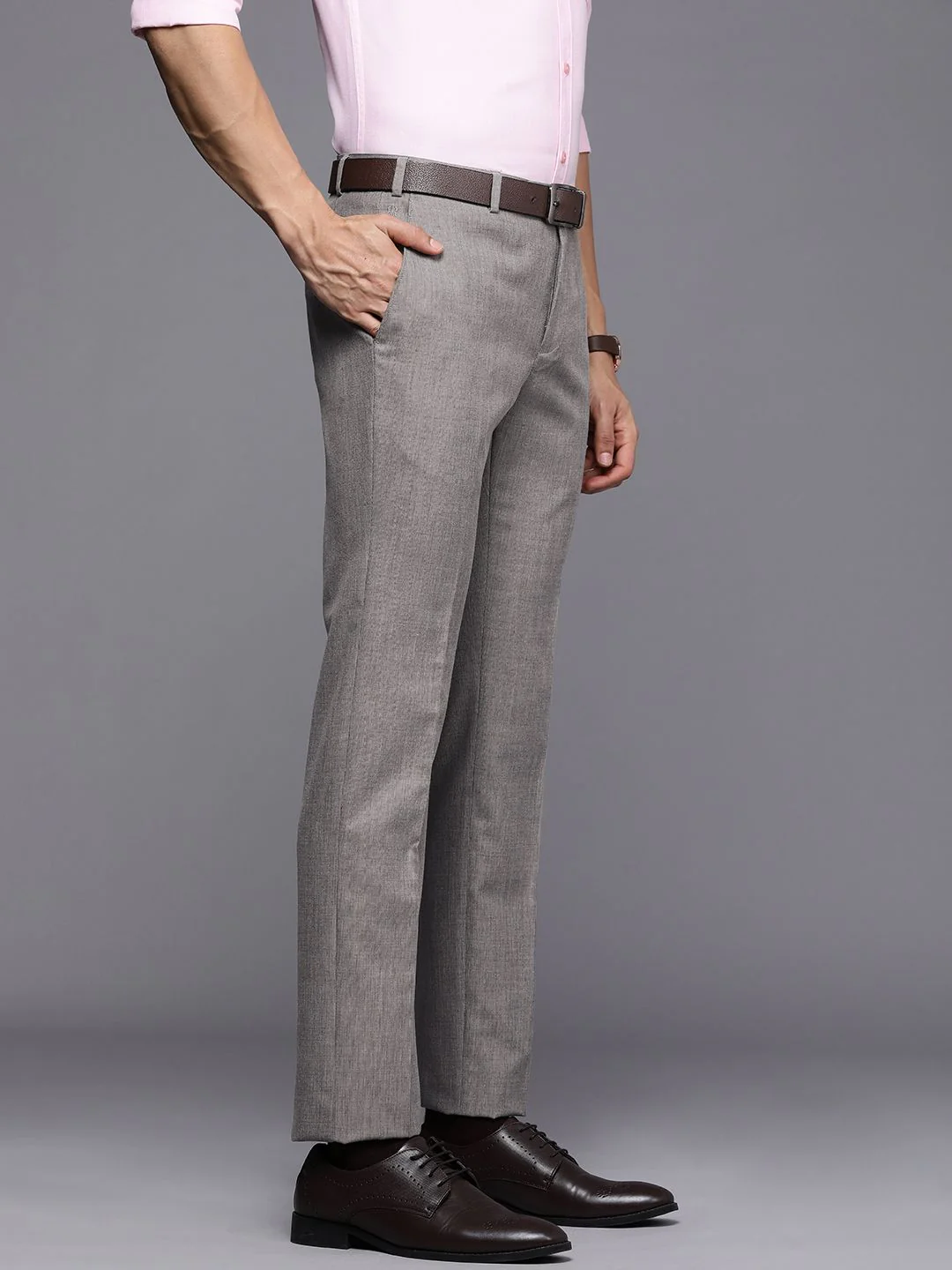 Raymond Men Grey Striped Slim Fit Formal Trousers - Image 2