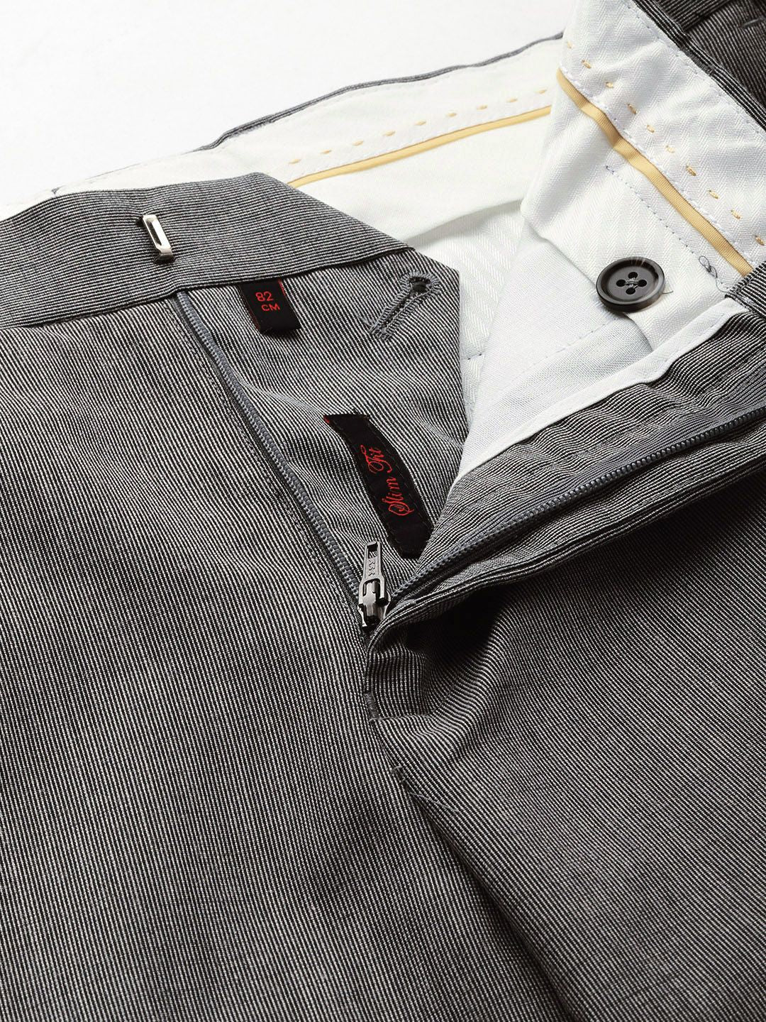Raymond Men Grey Striped Slim Fit Formal Trousers - Image 4