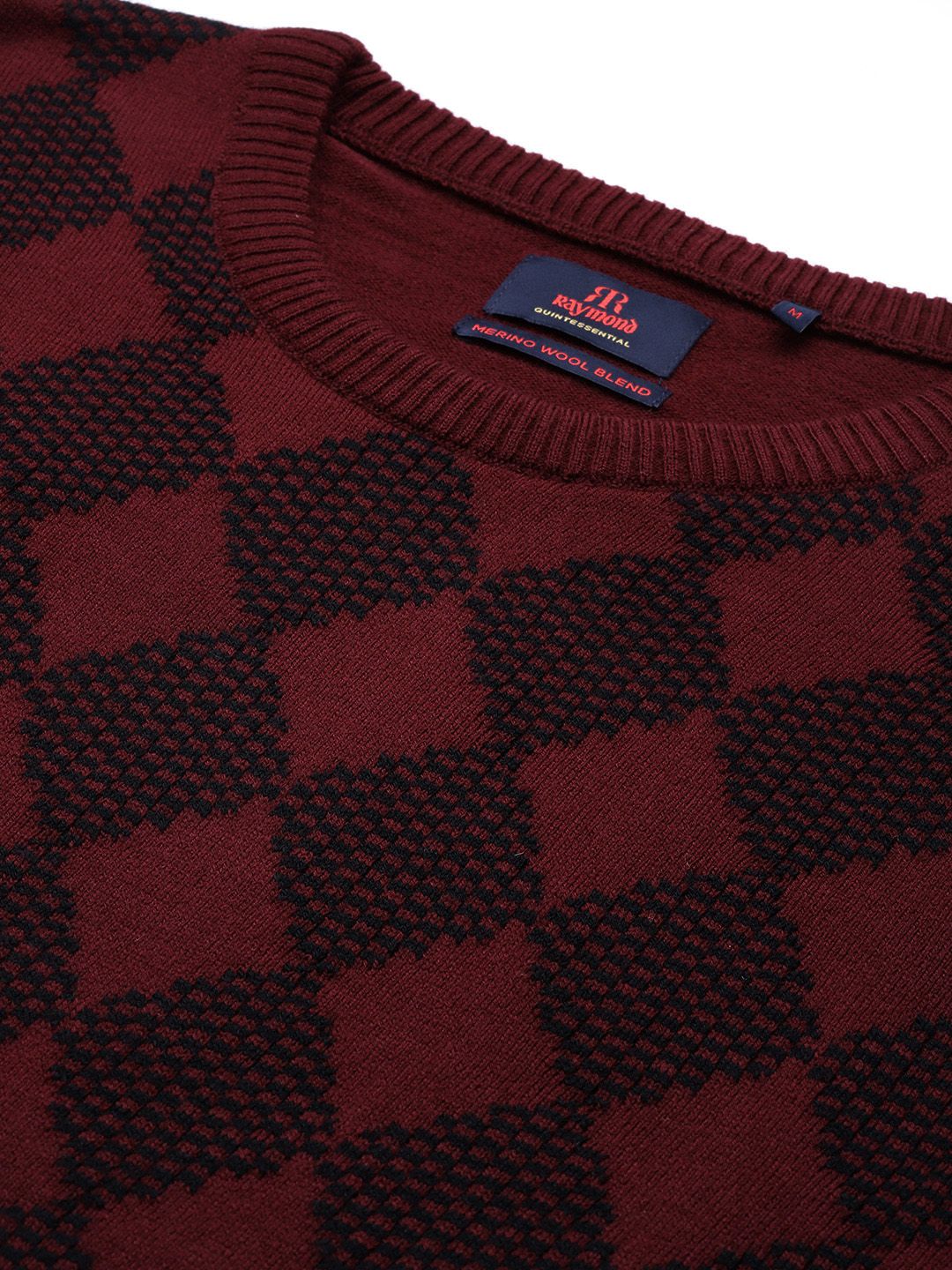 Raymond Men Maroon & Black Geometric Patterned Pullover - Image 2