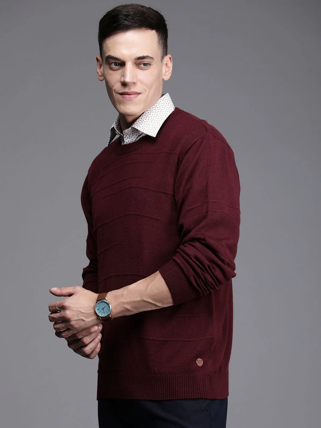 Raymond Men Maroon Striped Pullover - Image 3