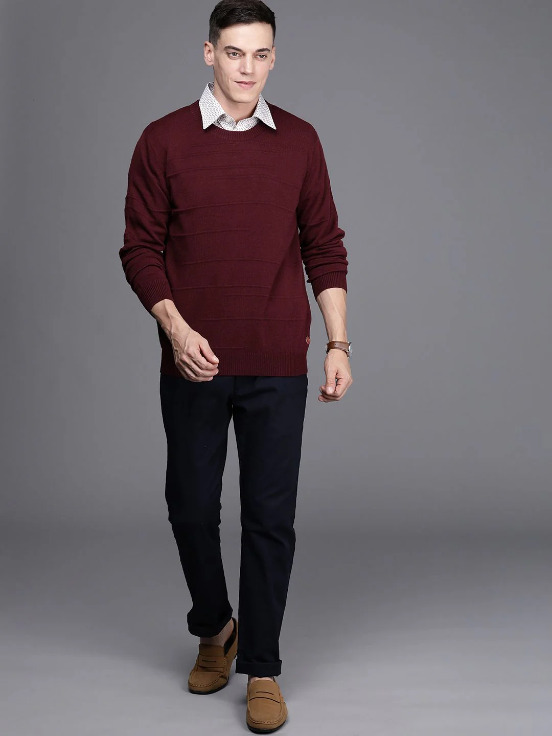 Raymond Men Maroon Striped Pullover - Image 4