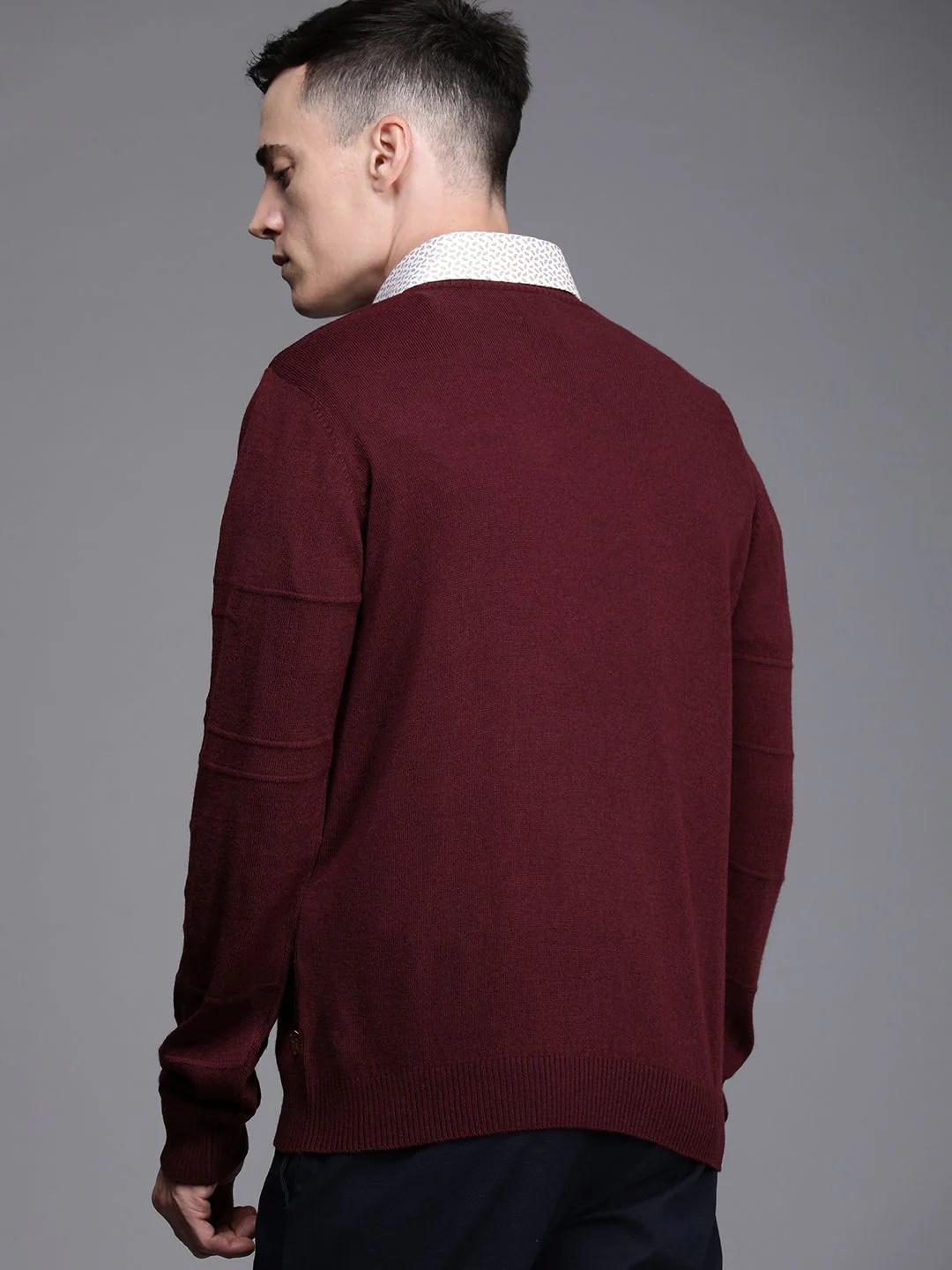 Raymond Men Maroon Striped Pullover - Image 5