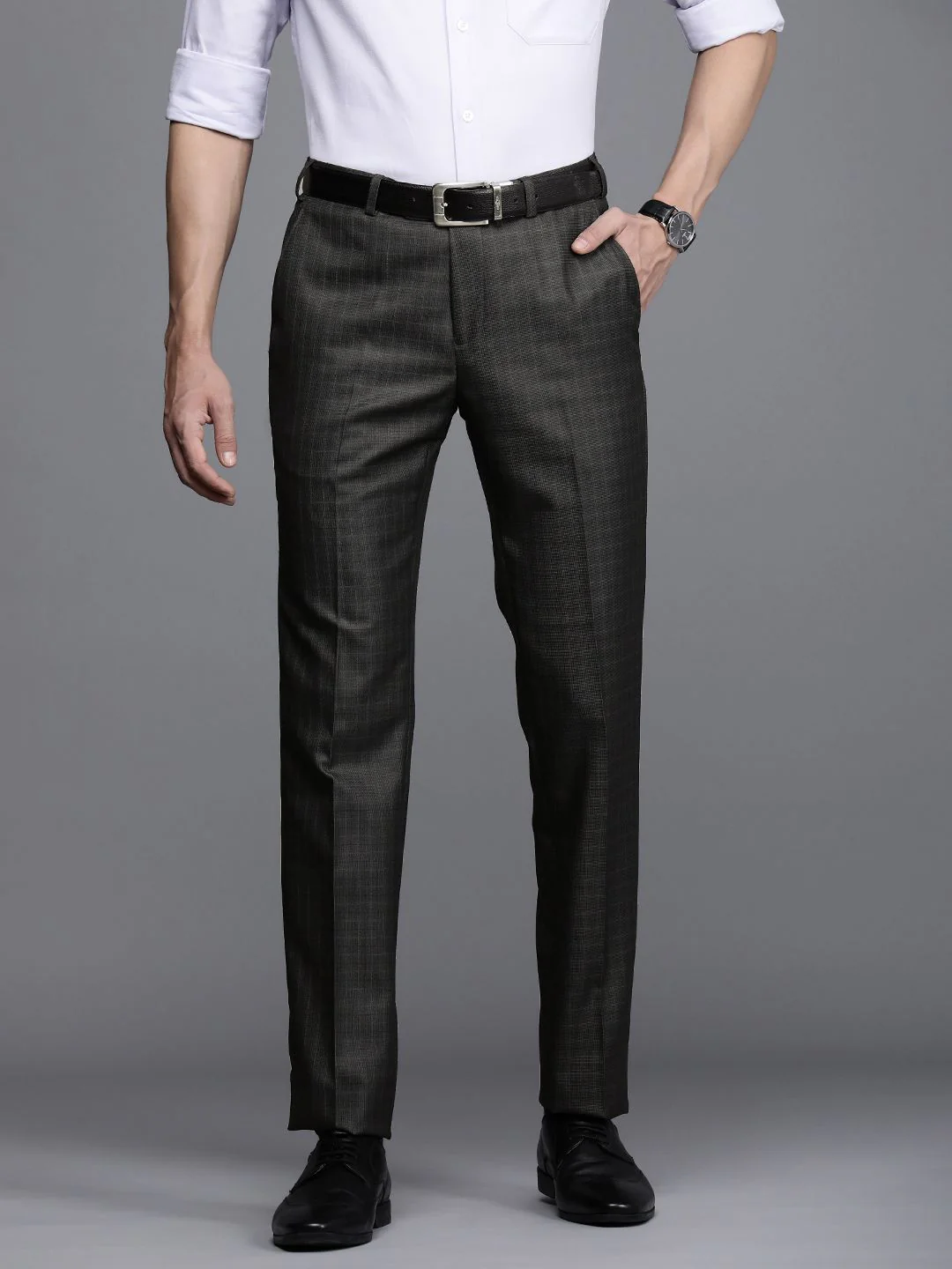 Raymond Men Mid Rise Checked Slim Fit Formal Trousers - Image 2