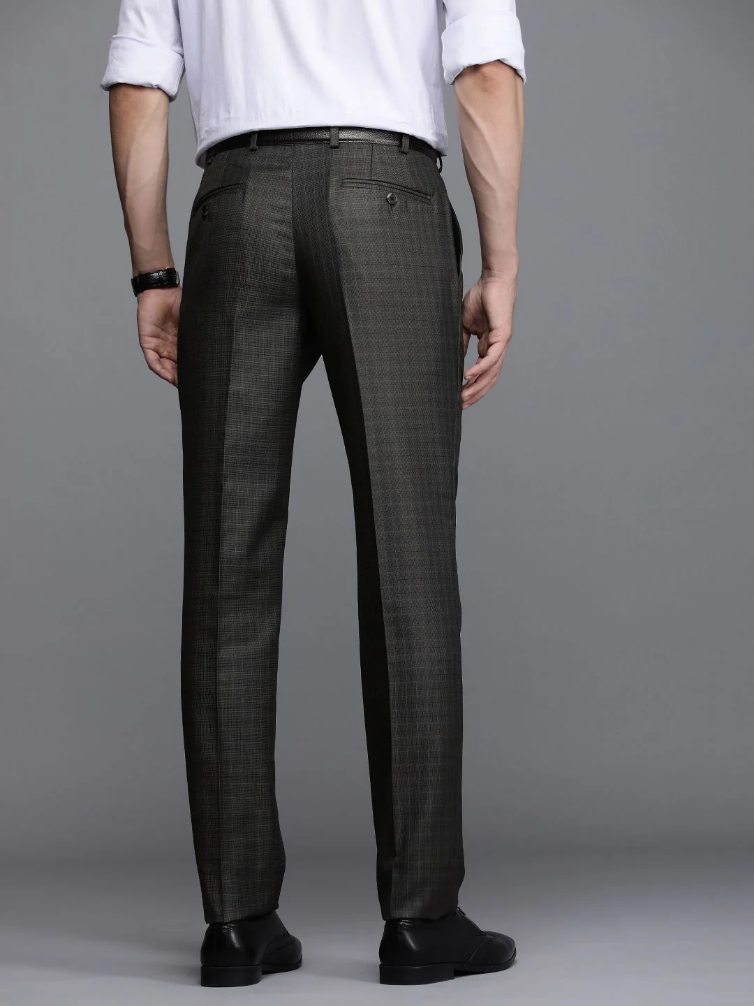 Raymond Men Mid Rise Checked Slim Fit Formal Trousers - Image 3